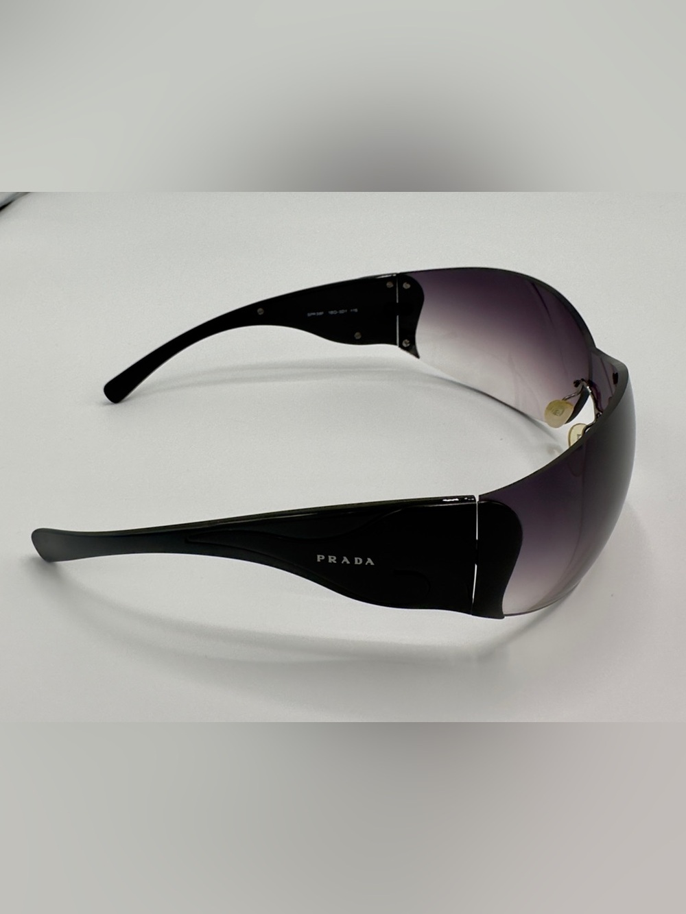 Vintage Prada Women's Shield Sunglasses - Black + Case SPR 58F 1BO- 5D1 115 - Picture 3 of 12
